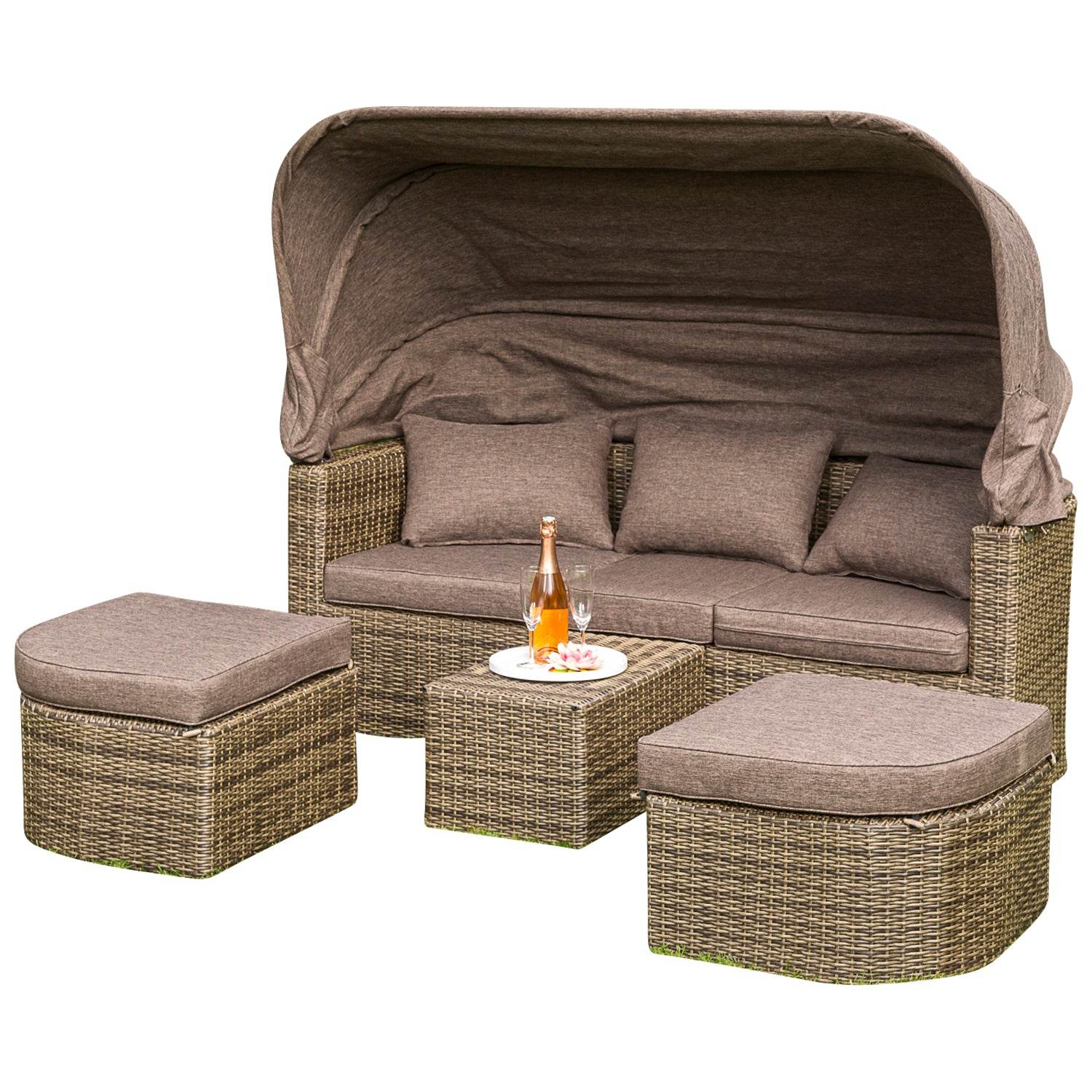 Liegeinsel RENNES Stahl Polyrattan natur, Polster taupe - Palo24