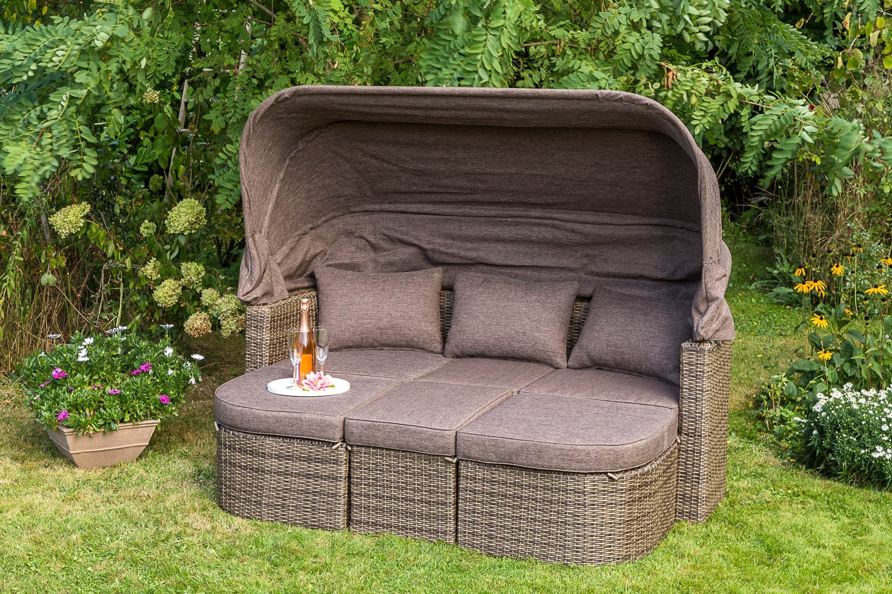 Liegeinsel RENNES Stahl Polyrattan natur, Polster taupe - Palo24