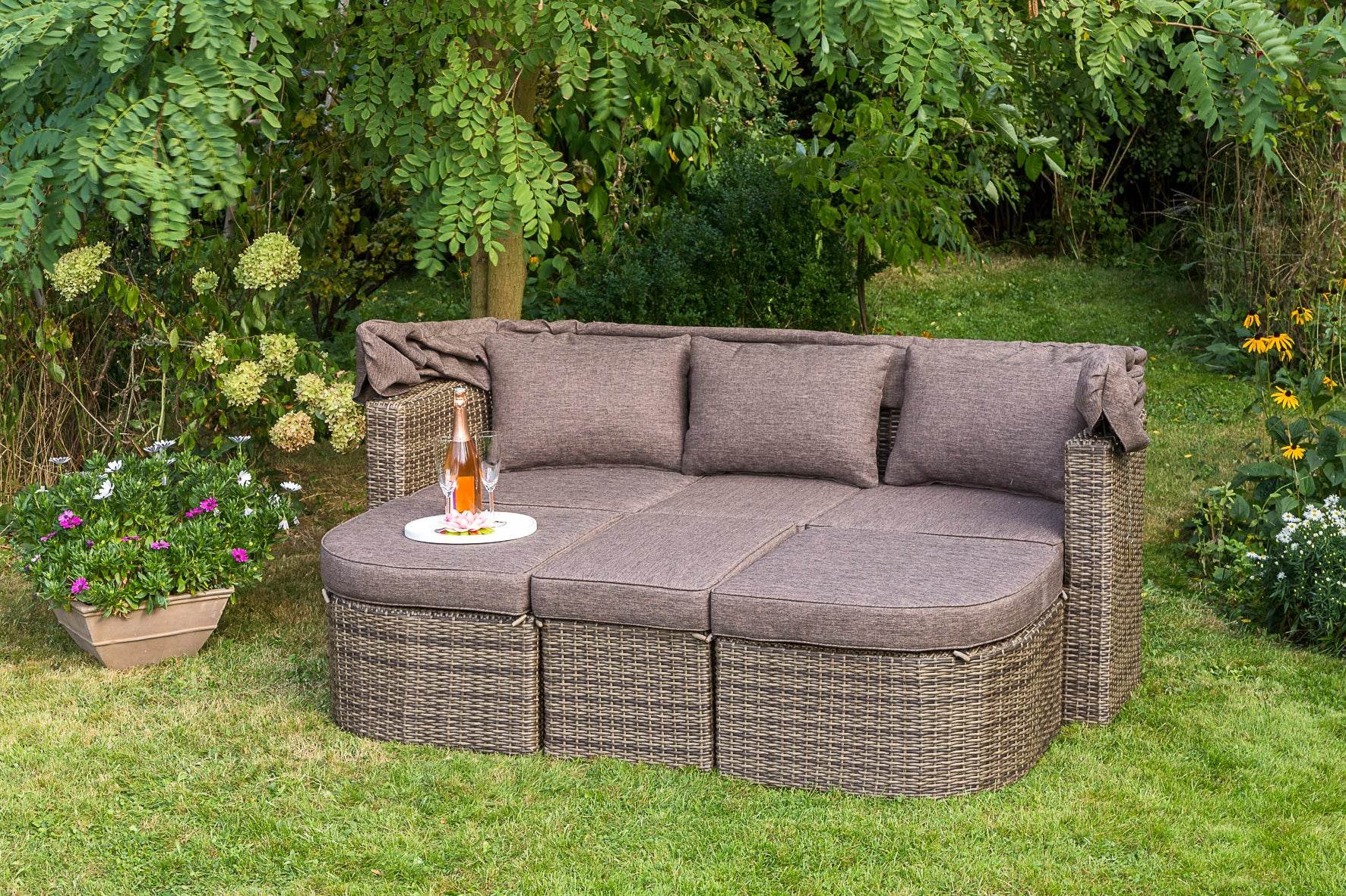 Liegeinsel RENNES Stahl Polyrattan natur, Polster taupe - Palo24