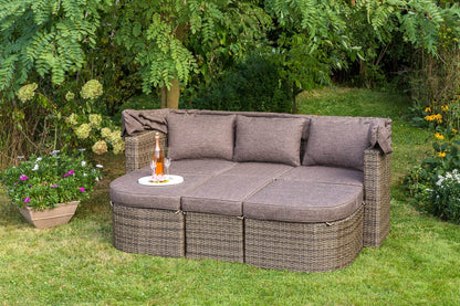 Liegeinsel RENNES Stahl Polyrattan natur, Polster taupe - Palo24