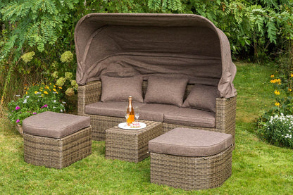 Liegeinsel RENNES Stahl Polyrattan natur, Polster taupe - Palo24