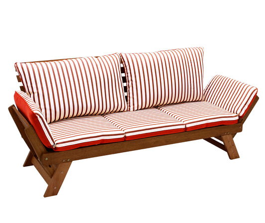 Liegesofa TIROL 202cm, Eukalyptus geölt, Wendeauflage Auflage rot beige
