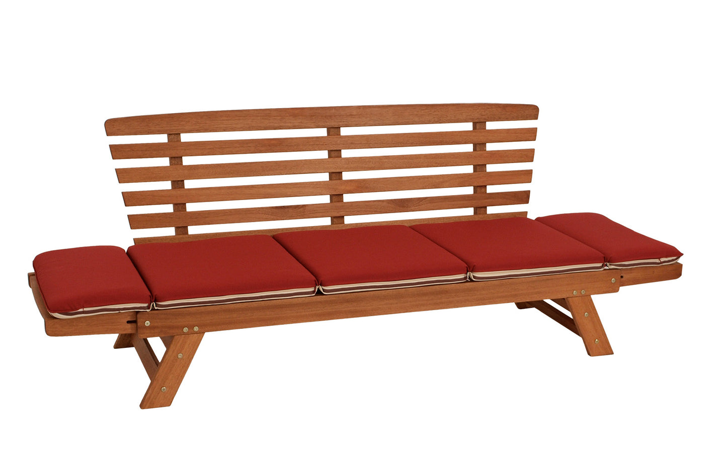 Liegesofa TIROL 202cm, Eukalyptus geölt, Wendeauflage Auflage rot beige