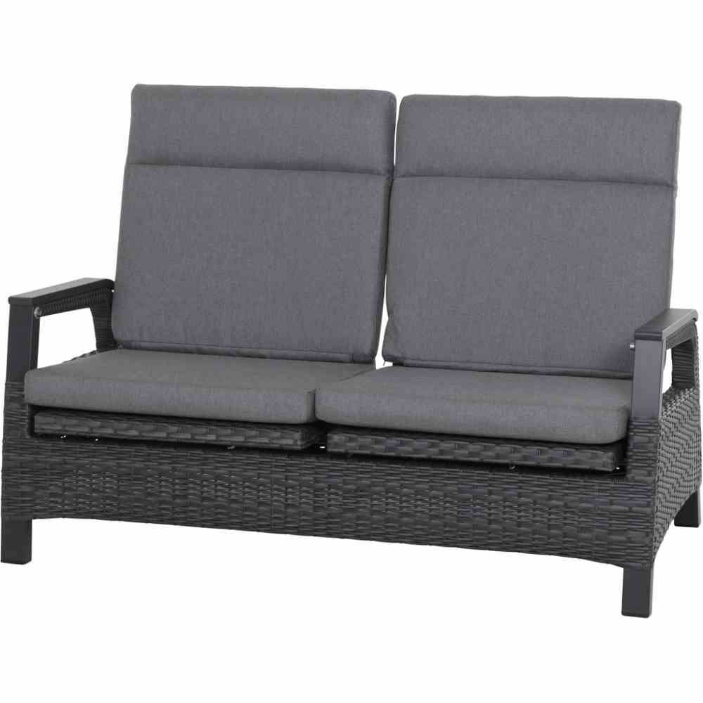 Loungebank SOLEA 2 Sitzer Aluminium Anthrazit Polyrattan Grau - Palo24