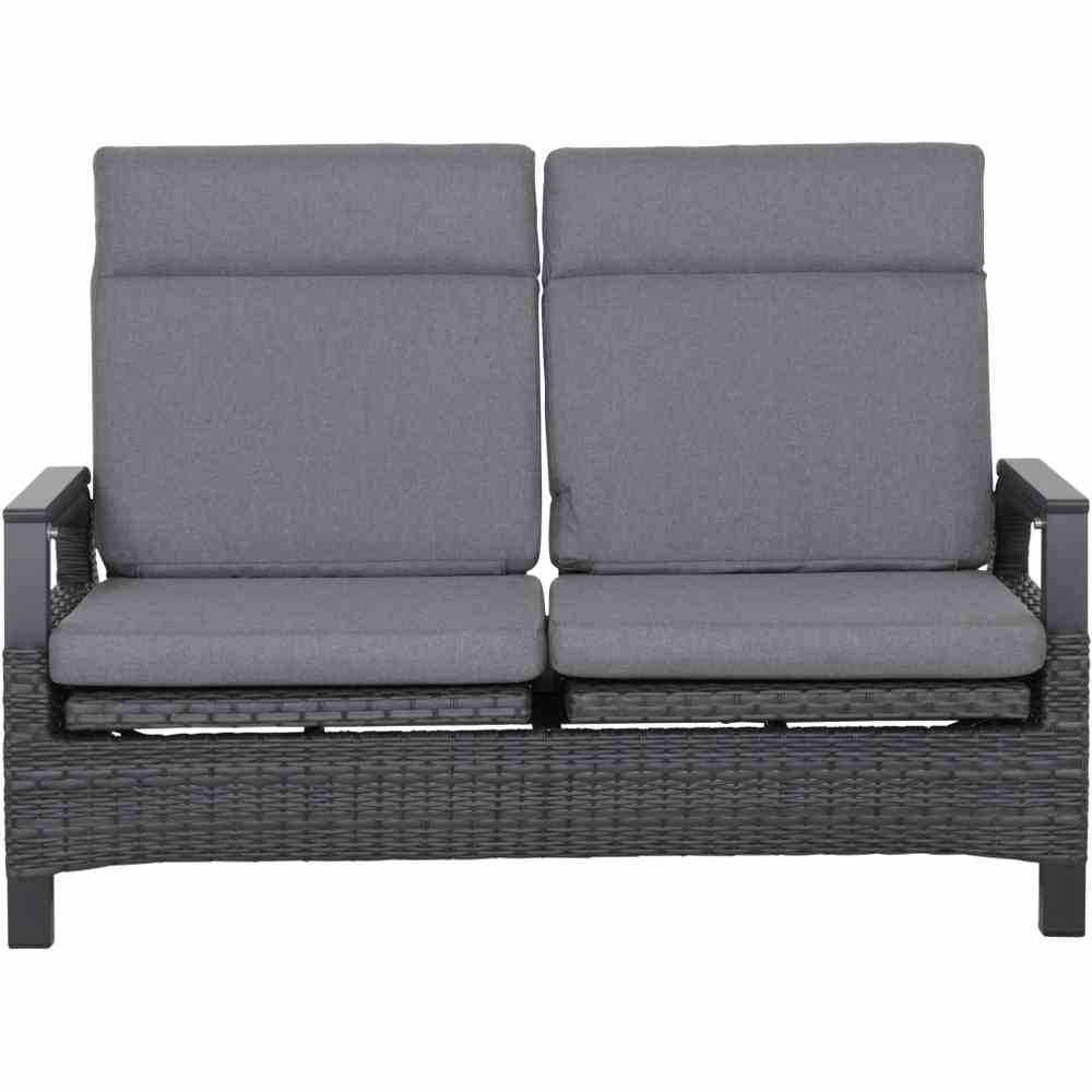 Loungebank SOLEA 2 Sitzer Aluminium Anthrazit Polyrattan Grau - Palo24