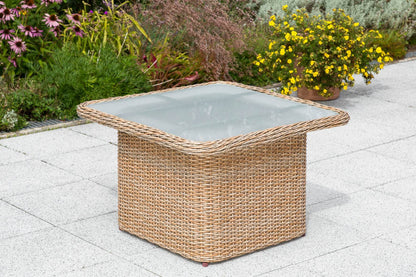 Loungetisch VENETO 72x72cm Stahl + Polyrattan natur, höhenverstellbar - Palo24