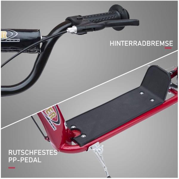 Kinderroller mit Hinterbremse Kickscooter 12 Zoll Tretroller Cityroller Kickboard Höhenverstellbar Stahl EVA Rot