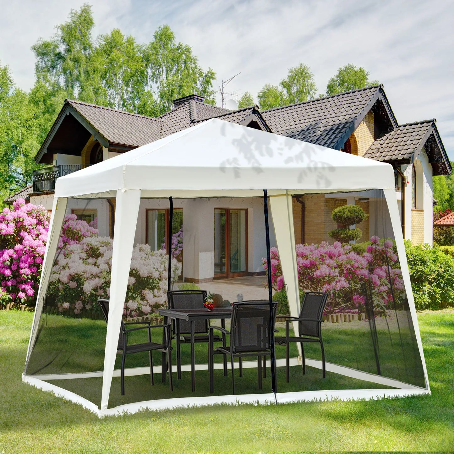 Pavillon de Jardin Pavillon Chapiteau Tente de fête Tente résistante aux intempéries avec moustiquaire Beige 3 x 3 m