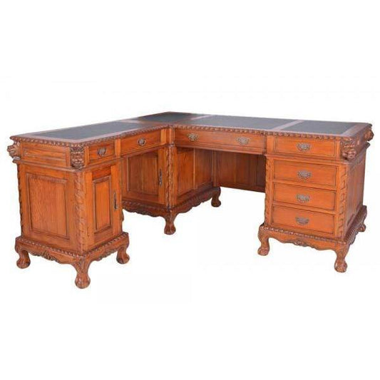 Englischer Eckschreibtisch XXL Mahagoni Löwenköpfe - Palo24