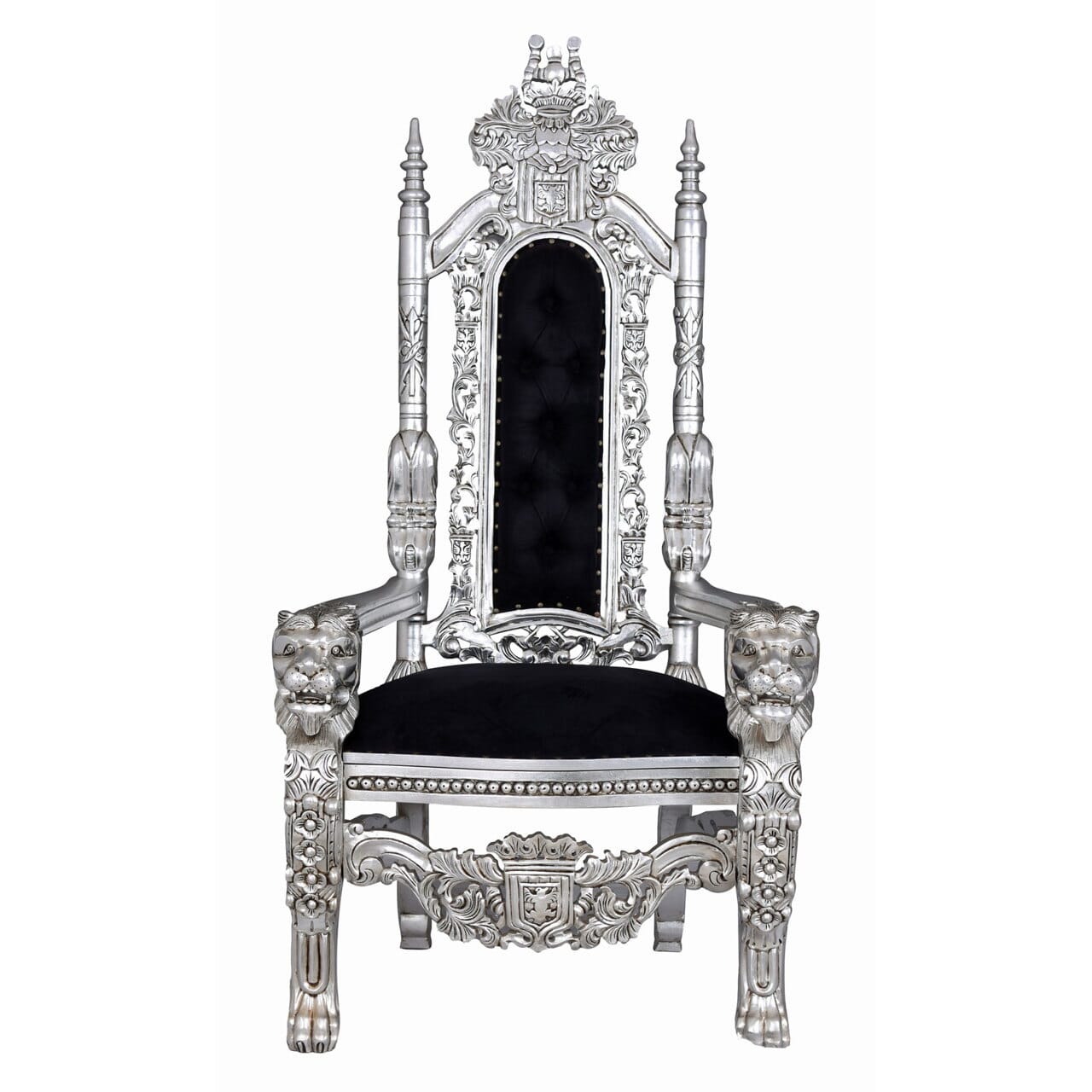 TRONO DEL LEONE CASTELLO DRACULA SEDIA ARGENTO NERO TRONO XXL SEDIA KINGCHAIR