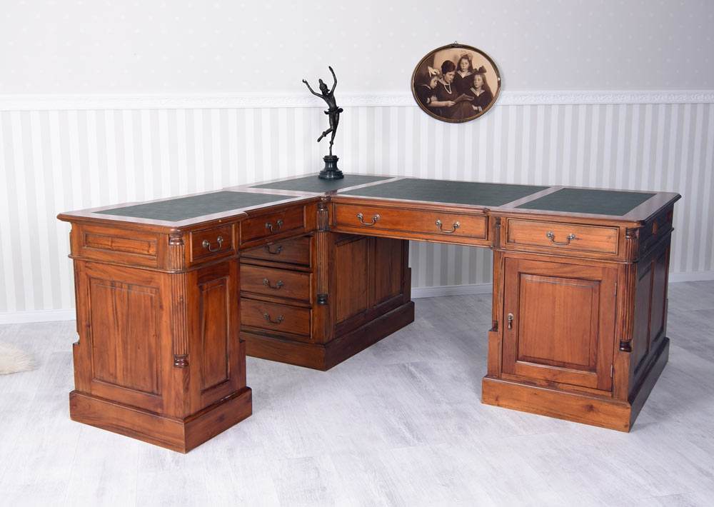 Mahagoni Schreibtisch Partnerdesk Winkelschreibtisch Eckschreibtisch massiv - Palo24