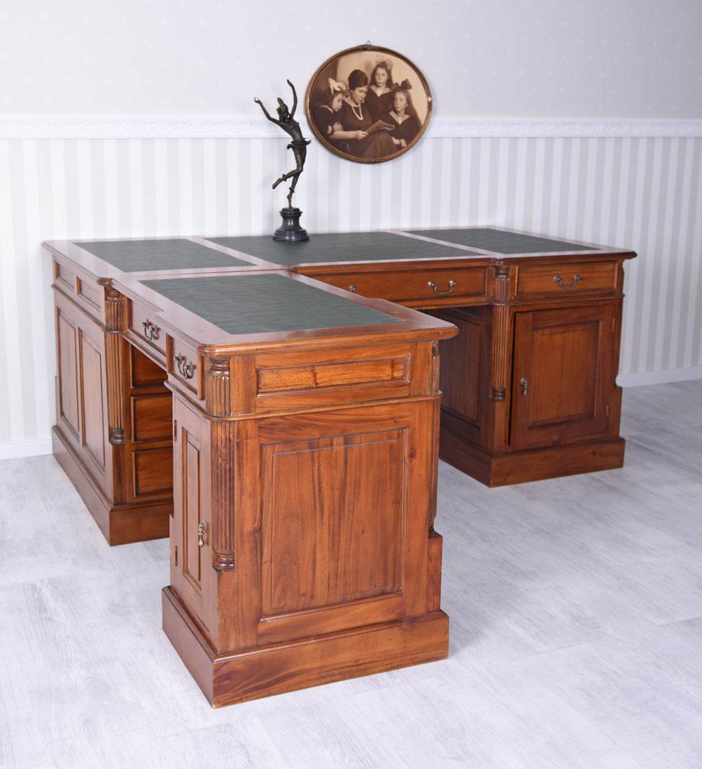 Mahagoni Schreibtisch Partnerdesk Winkelschreibtisch Eckschreibtisch massiv - Palo24