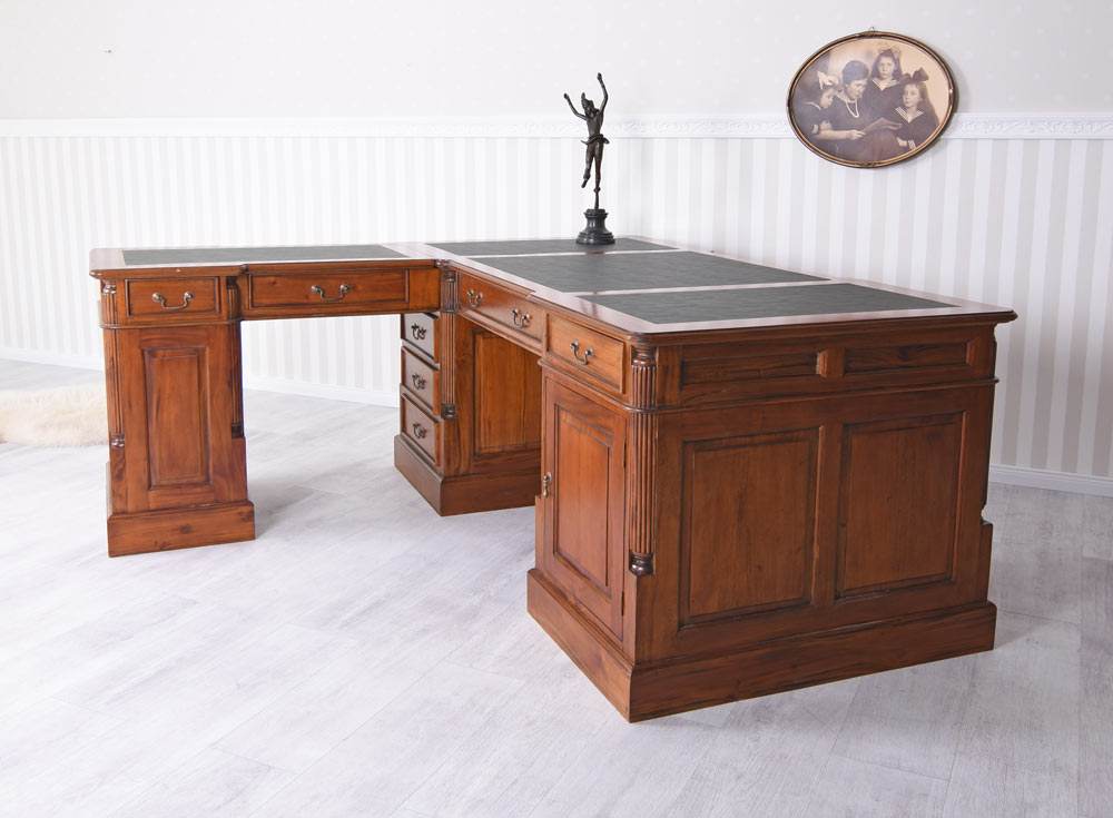 Mahagoni Schreibtisch Partnerdesk Winkelschreibtisch Eckschreibtisch massiv - Palo24