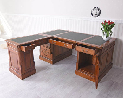 Mahagoni Schreibtisch Partnerdesk Winkelschreibtisch Eckschreibtisch massiv - Palo24