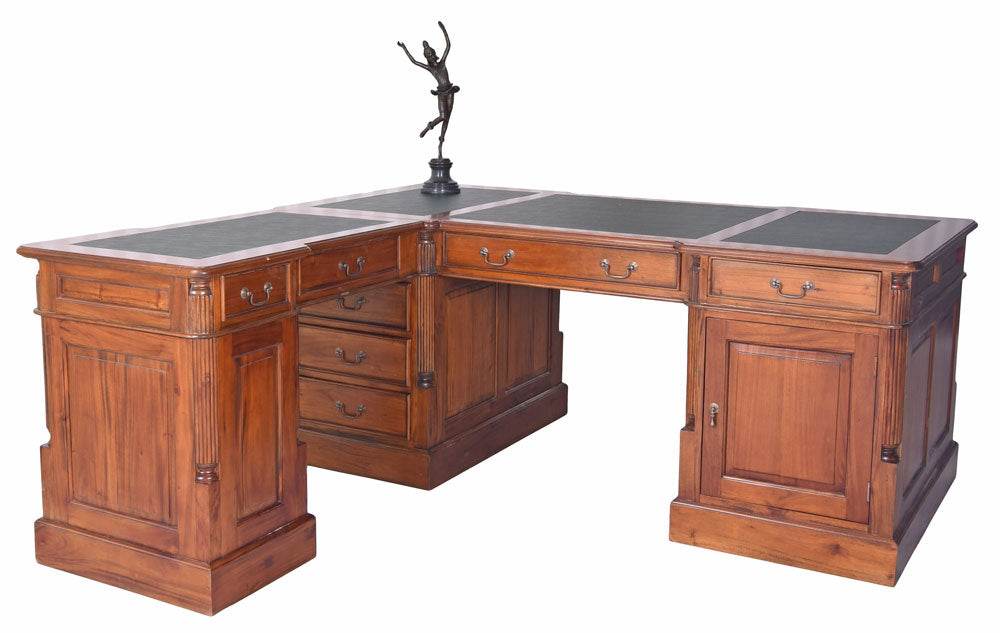 Mahagoni Schreibtisch Partnerdesk Winkelschreibtisch Eckschreibtisch massiv - Palo24