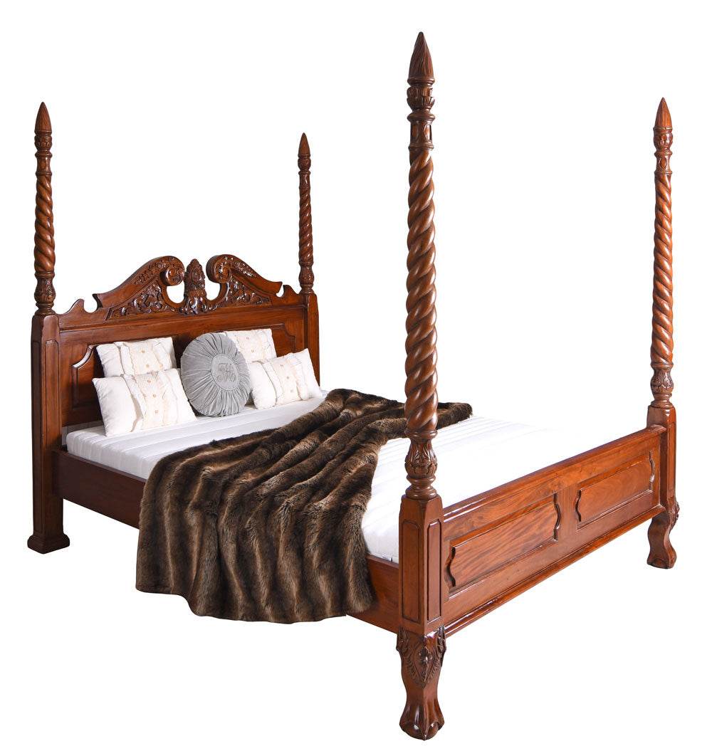 Himmelbett „VILLA ELEONORE“ – Mahagoni Ehebett mit Säulen (160×200 cm, Antik) - Palo24