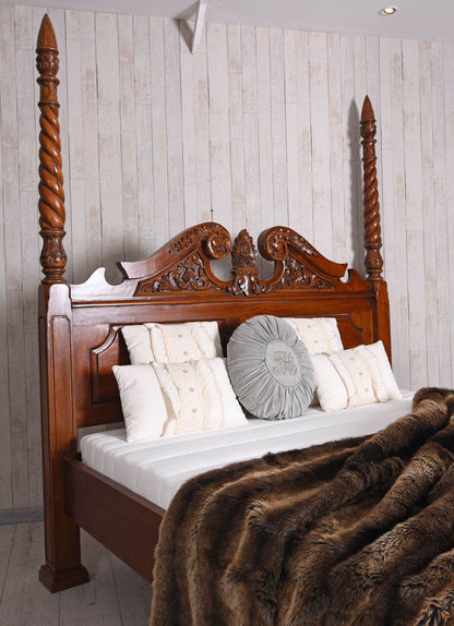 Himmelbett „VILLA ELEONORE“ – Mahagoni Ehebett mit Säulen (160×200 cm, Antik) - Palo24