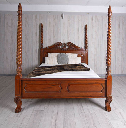 Himmelbett „VILLA ELEONORE“ – Mahagoni Ehebett mit Säulen (160×200 cm, Antik) - Palo24