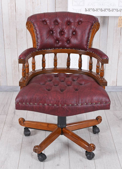 Englischer Chefsessel Bürostuhl Chesterfield Bürosessel Mahagoni Ledersessel - Palo24