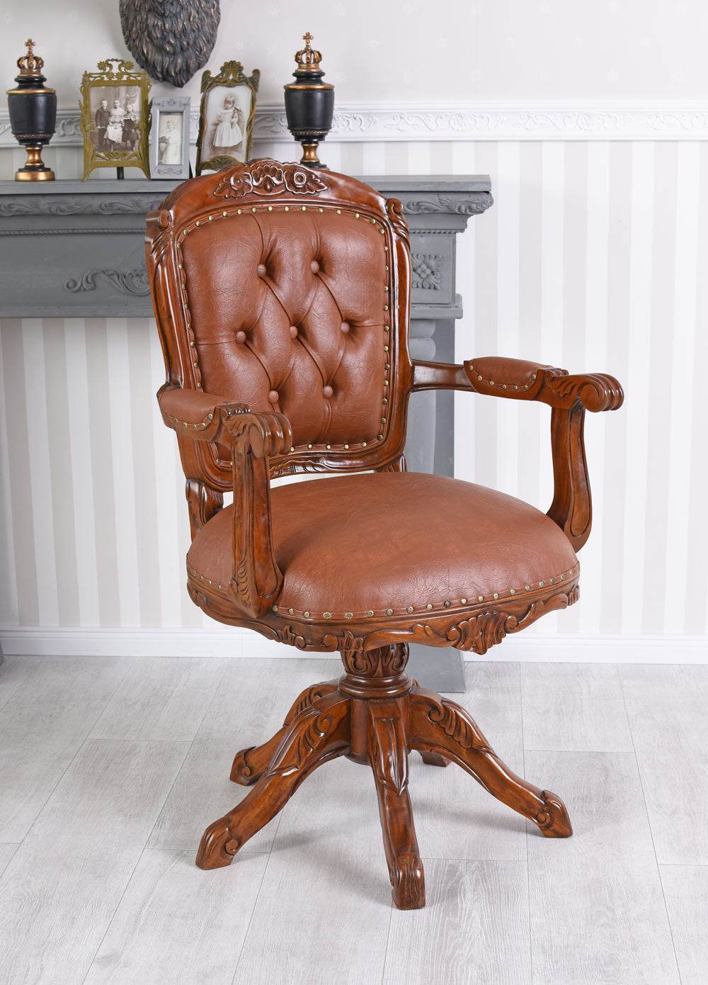 Ledersessel Schreibtisch Bürostuhl Mahagoni - Palo24