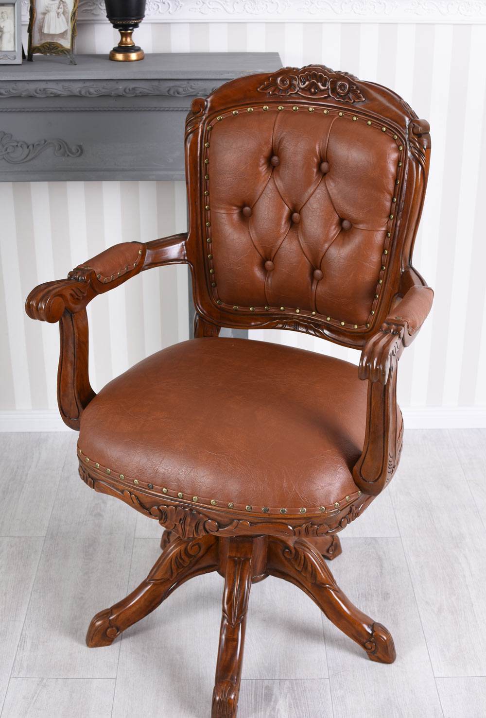 Ledersessel Schreibtisch Bürostuhl Mahagoni - Palo24