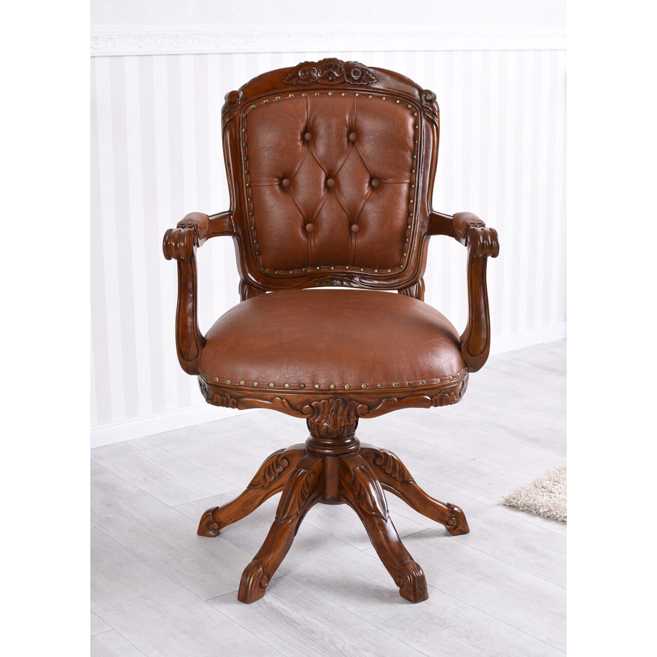 Ledersessel Schreibtisch Bürostuhl Mahagoni - Palo24