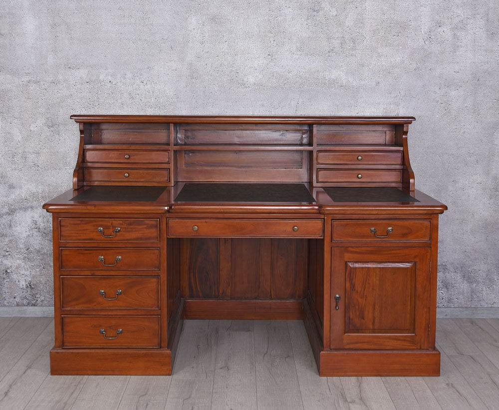 Mahagoni Schreibtisch mit Aufsatz Sekretär Massivholz Bürotisch Antik - Palo24