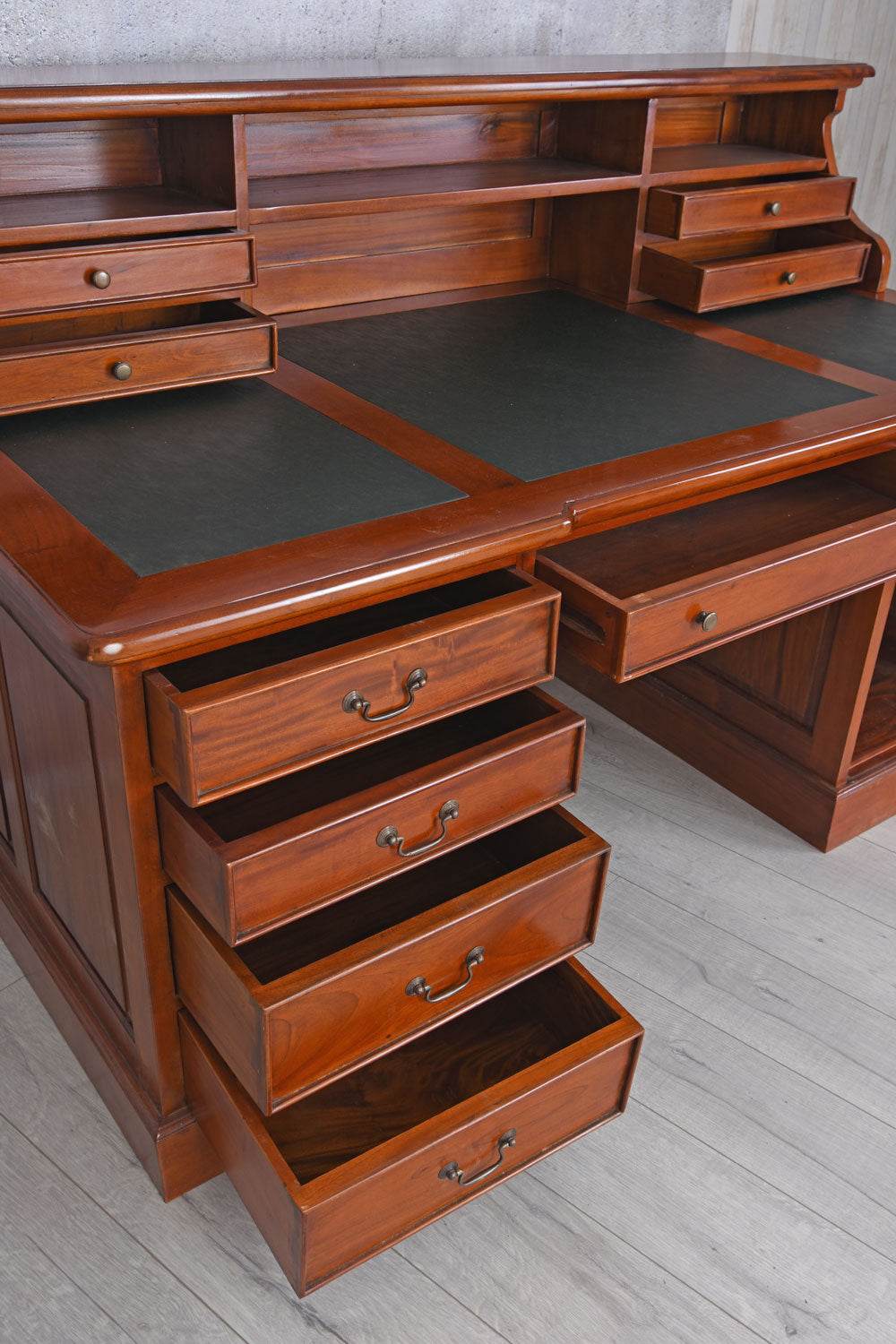 Mahagoni Schreibtisch mit Aufsatz Sekretär Massivholz Bürotisch Antik - Palo24