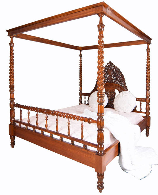 XXL Himmelbett Mahagoni Doppelbett Antik Ehebett Massivholz 180x200cm - Palo24