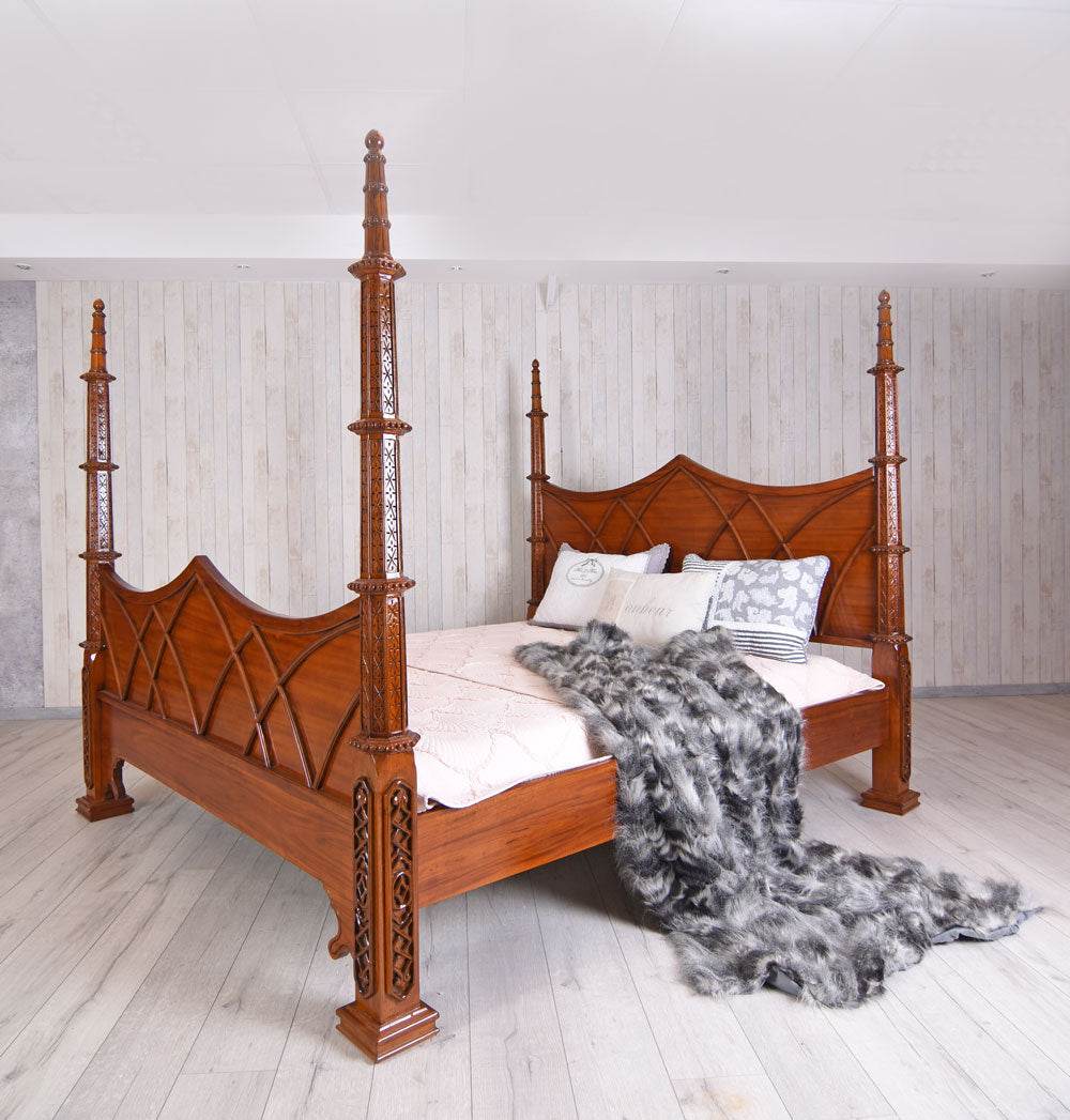 Doppelbett massives Mahagoni Antik Himmelbett 180x200cm - Palo24