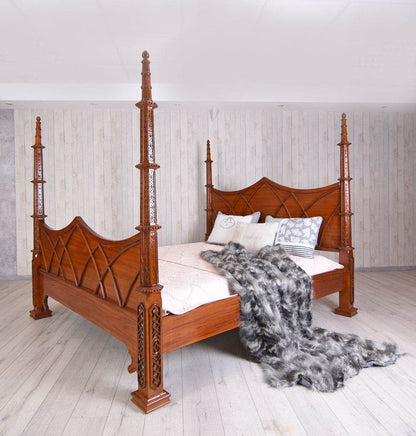 Doppelbett massives Mahagoni Antik Himmelbett 180x200cm - Palo24