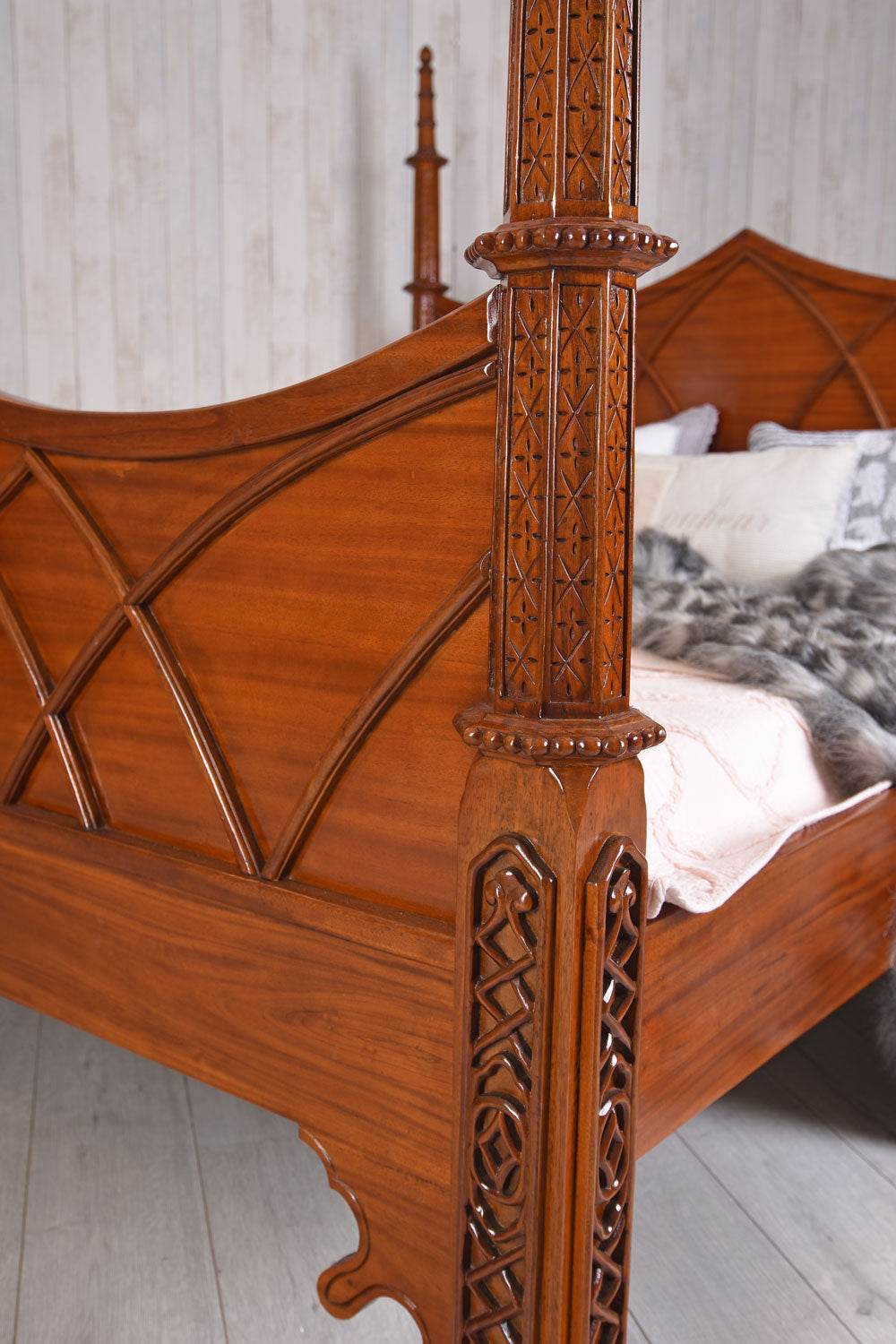 Doppelbett massives Mahagoni Antik Himmelbett 180x200cm - Palo24