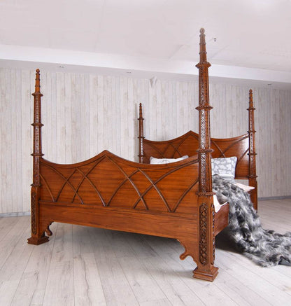 Doppelbett massives Mahagoni Antik Himmelbett 180x200cm - Palo24