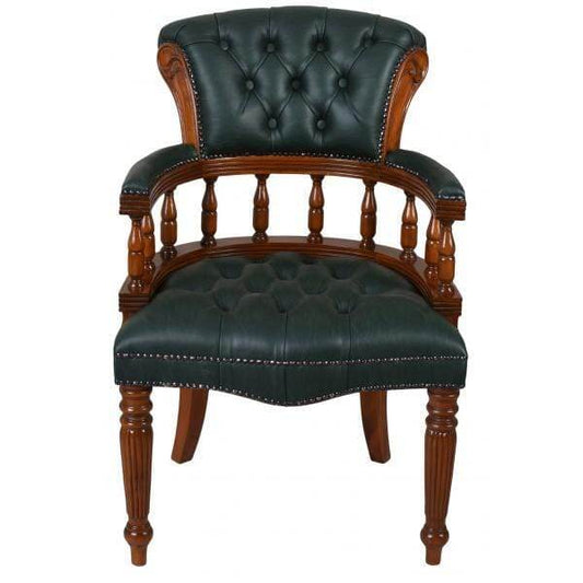 ENGLISCHER BIBLIOTHEKSSTUHL CHESTERFIELD SESSEL GRÜN ARMLEHNSTUHL ANTIK - Palo24