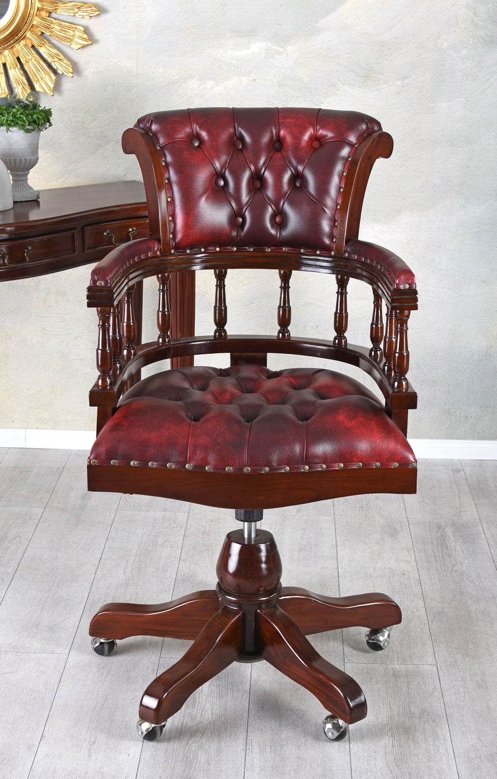 Englischer Bürostuhl „MANOR HOUSE“ – Retro Mahagoni-Drehstuhl höhenverstellbar - Palo24
