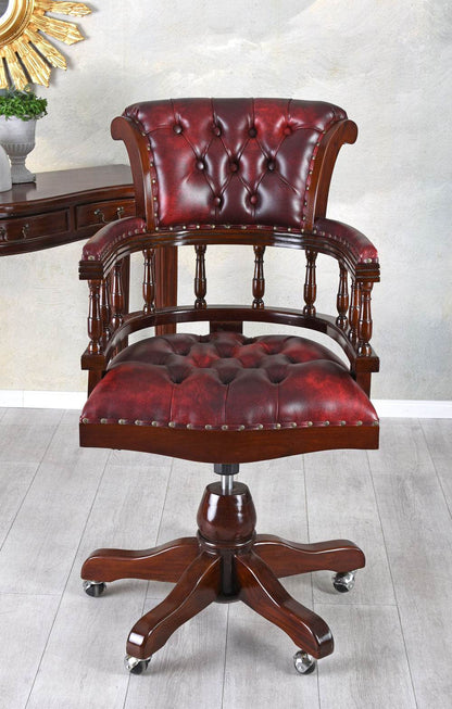 Englischer Bürostuhl „MANOR HOUSE“ – Retro Mahagoni-Drehstuhl höhenverstellbar - Palo24