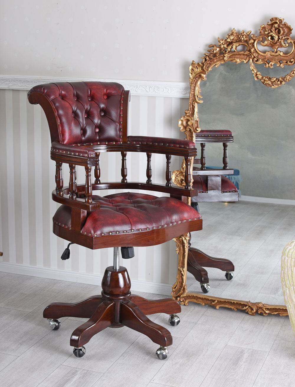 Englischer Bürostuhl „MANOR HOUSE“ – Retro Mahagoni-Drehstuhl höhenverstellbar - Palo24