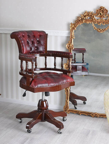 Englischer Bürostuhl „MANOR HOUSE“ – Retro Mahagoni-Drehstuhl höhenverstellbar - Palo24