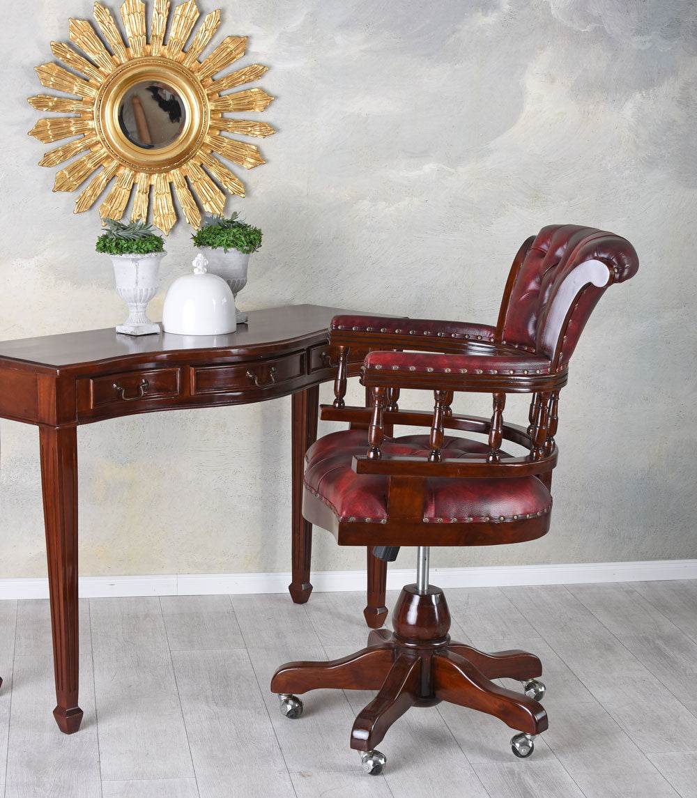 Englischer Bürostuhl „MANOR HOUSE“ – Retro Mahagoni-Drehstuhl höhenverstellbar - Palo24