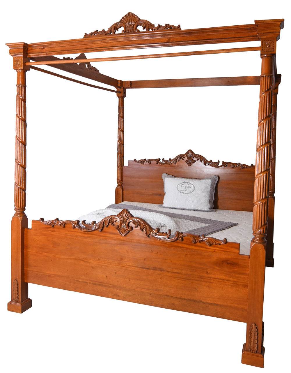 Mahagoni Himmelbett Massivholz Doppelbett Antik Ehebett 180x200cm - Palo24