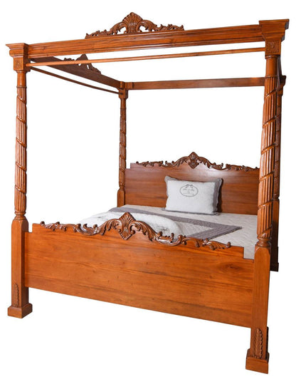 Mahagoni Himmelbett Massivholz Doppelbett Antik Ehebett 180x200cm - Palo24