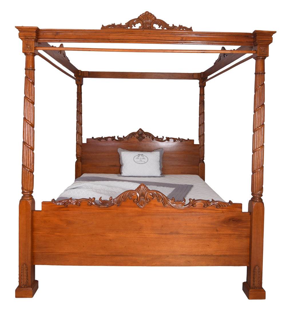 Mahagoni Himmelbett Massivholz Doppelbett Antik Ehebett 180x200cm - Palo24