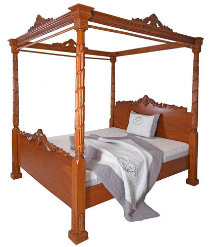 Mahagoni Himmelbett Massivholz Doppelbett Antik Ehebett 180x200cm - Palo24