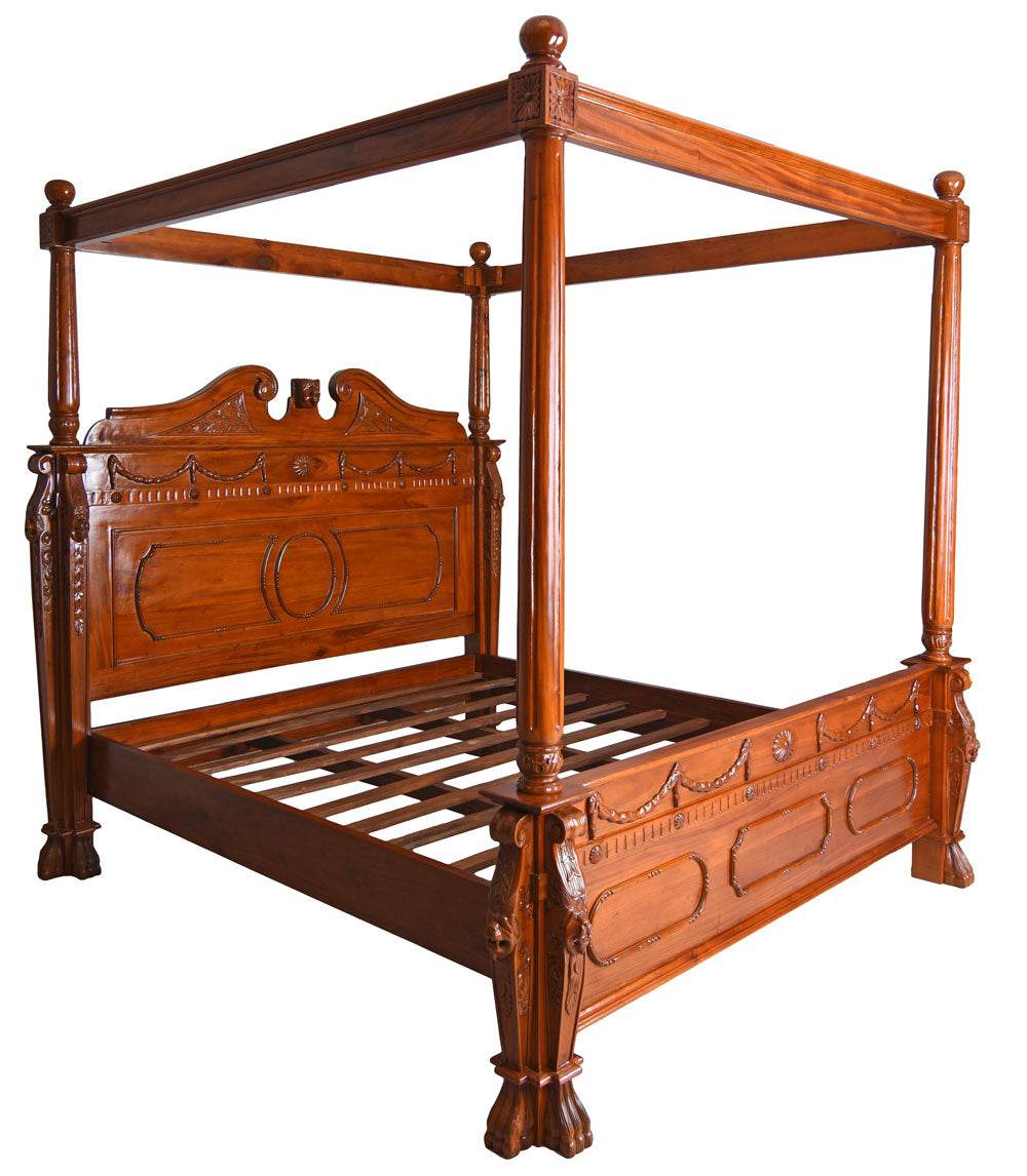 Himmelbett Antik Ehebett Löwenbett Mahagoni Massivholz 180x200cm - Palo24