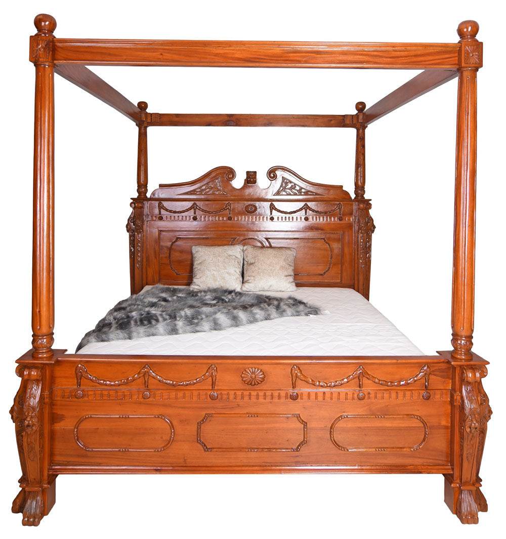 Himmelbett Antik Ehebett Löwenbett Mahagoni Massivholz 180x200cm - Palo24