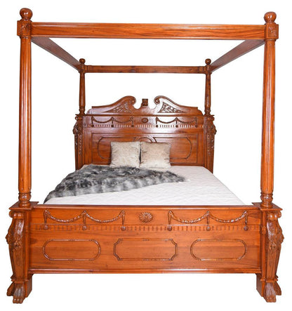 Himmelbett Antik Ehebett Löwenbett Mahagoni Massivholz 180x200cm - Palo24