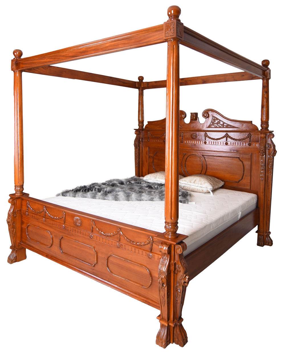 Himmelbett Antik Ehebett Löwenbett Mahagoni Massivholz 180x200cm - Palo24