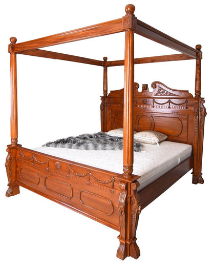Himmelbett Antik Ehebett Löwenbett Mahagoni Massivholz 180x200cm - Palo24