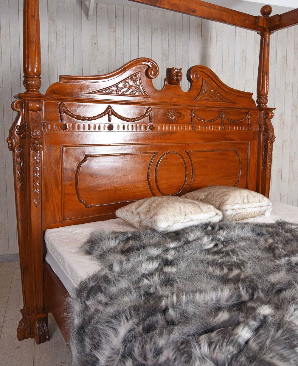 Himmelbett Antik Ehebett Löwenbett Mahagoni Massivholz 180x200cm - Palo24