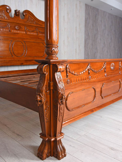 Himmelbett Antik Ehebett Löwenbett Mahagoni Massivholz 180x200cm - Palo24